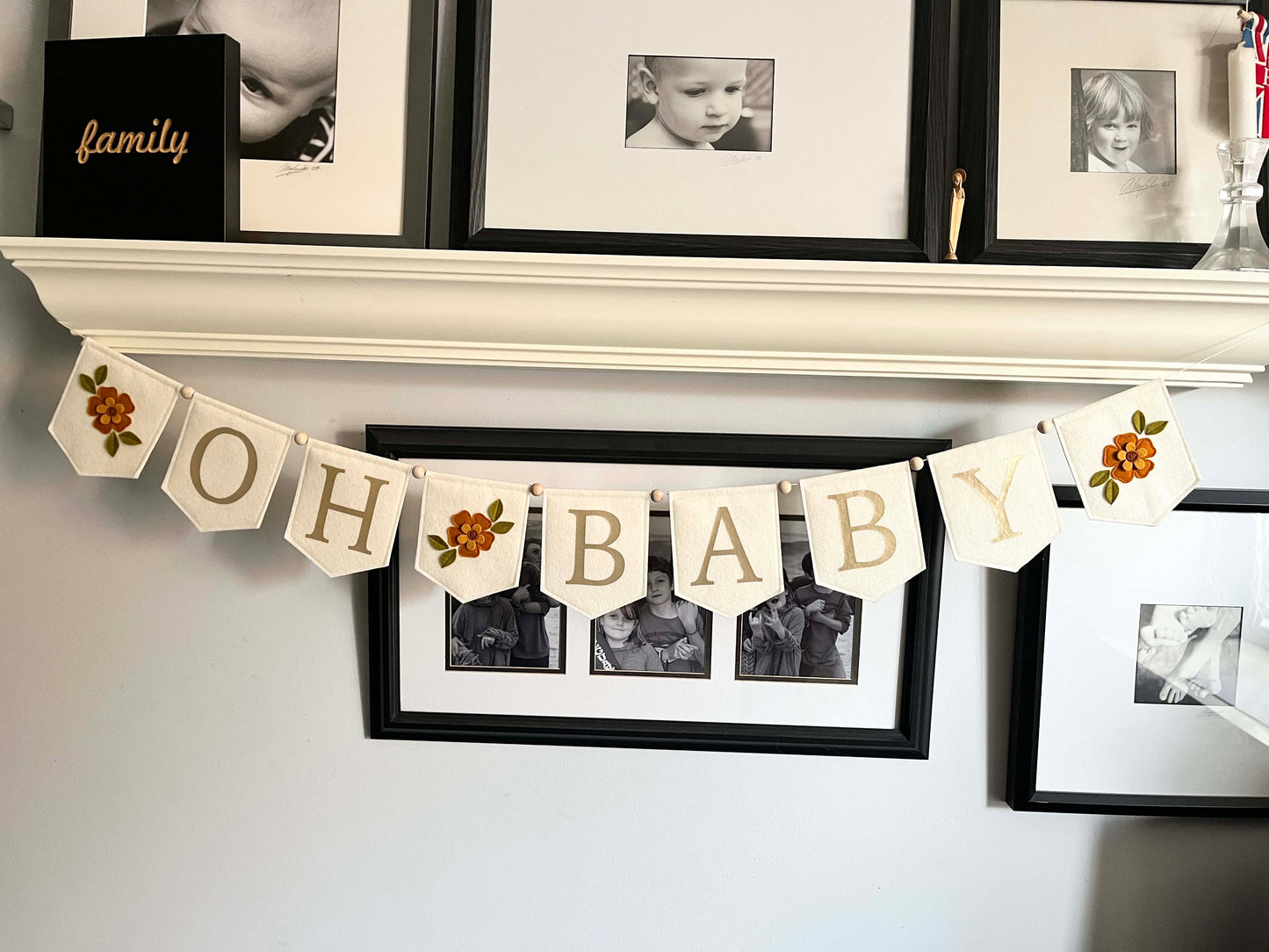 Oh Baby Felt Bunting, Neutral Nursery Decor