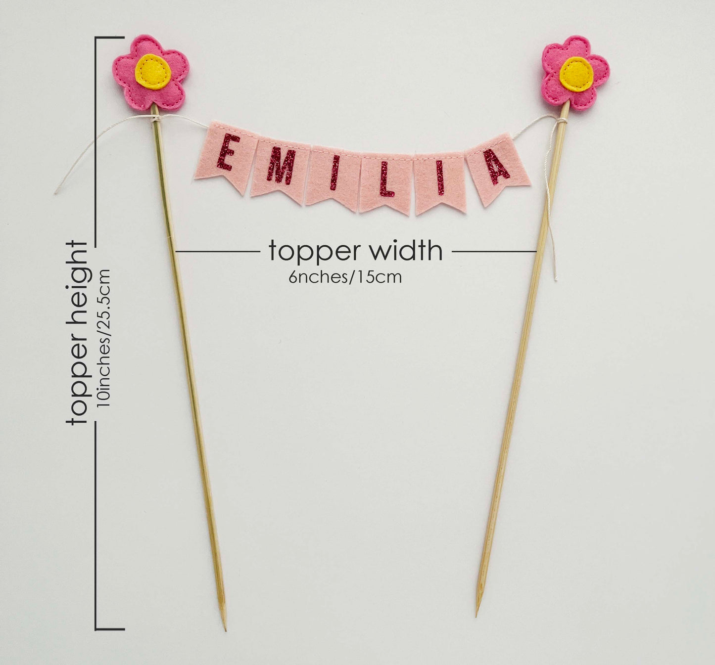 Pink Daisy Cake Banner / Felt Flower Custom Name Birthday Decoration