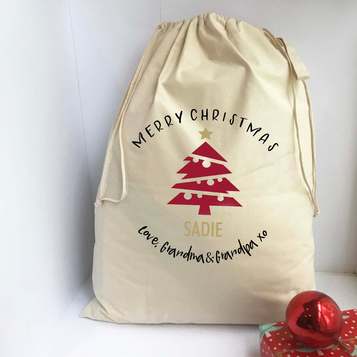 Personalized Santa Sack - Christmas Gift Bag Xmas Tree