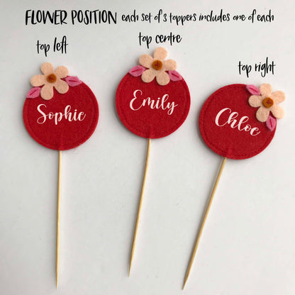 Baby Shower Pink Flower Cupcake Toppers (set of 3)