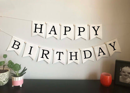 Ivory and Black Birthday Banner