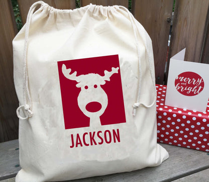 Personalized Santa Sack - Christmas Gift Bag Rudolph