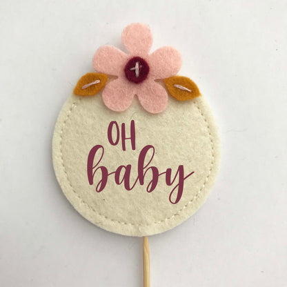 Baby Shower Pink Flower Cupcake Toppers (set of 3)