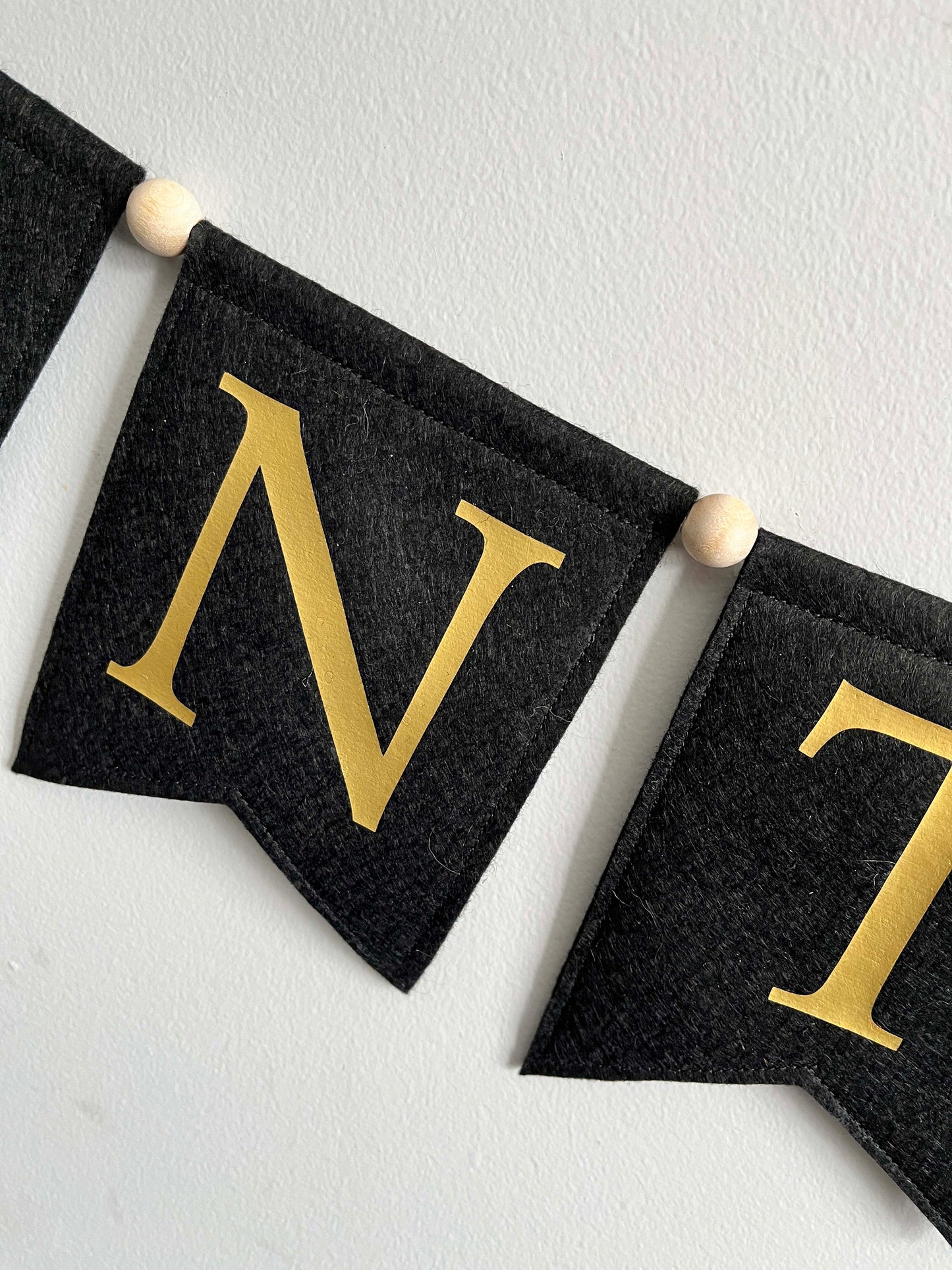 Vintage Year Birthday Banner, Black and Gold Party Garland