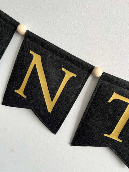 Vintage Year Birthday Banner, Black and Gold Party Garland